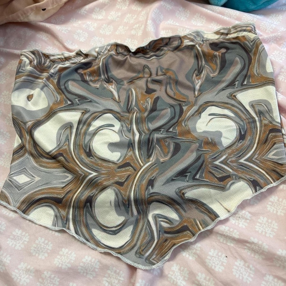 SHEIN Abstract Swirl Neck Scarf in Brown, Gray & Cream